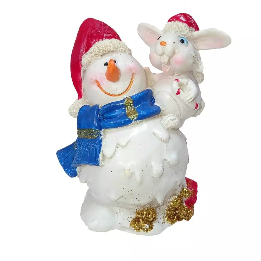 Сувенир Снеговичок с кроликом 2597 11см фото 1