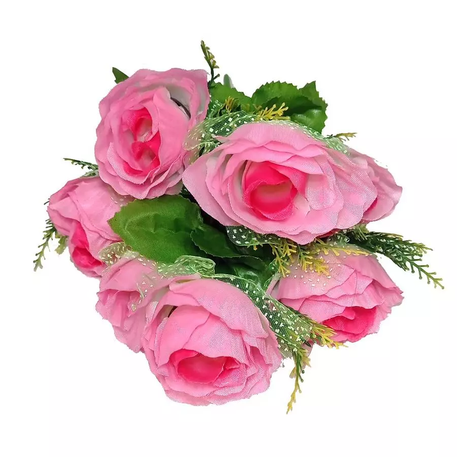 Фотография Букет роз (розовые) с органзой и добавки на 7 голов 35см