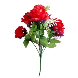 Картинка Букет роз с органзой и белые добавки на 7 голов 35см