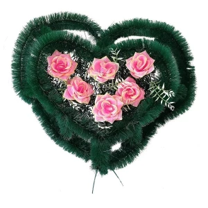 Фото Р-ный венок Гаврилка с розами на зелёном фоне ф216-р80-д90-г477 63см