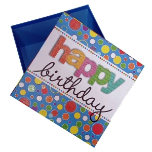 Картинка Коробка для подарка Happy Birthday голубая 24см