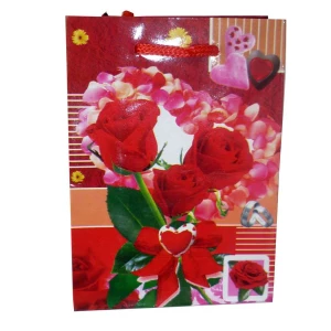 Картинка Пакетик для подарка Три розы в сердце 8x11см E-11006 1/12