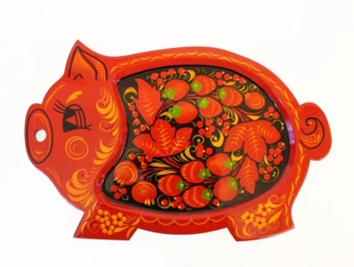 Фотка Сухарница с хохломской росписью "Свинка" 10020