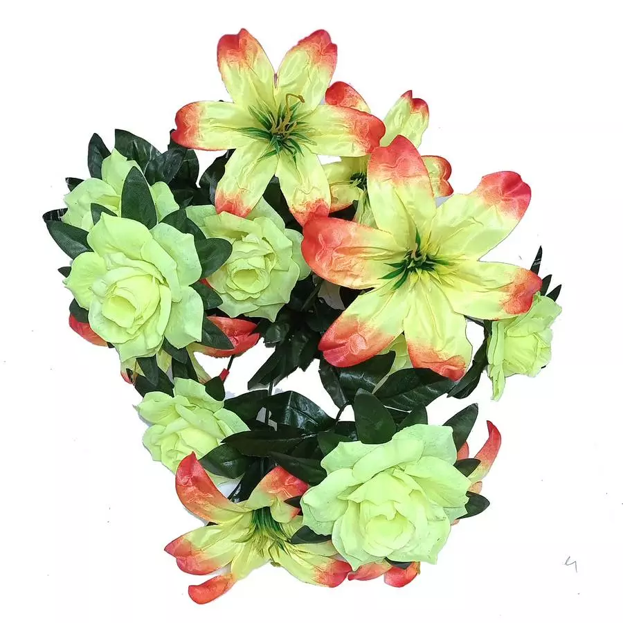 Фотография Букет лилии с розами 13 голов (2 вида 6+7) 80см 496-814+751