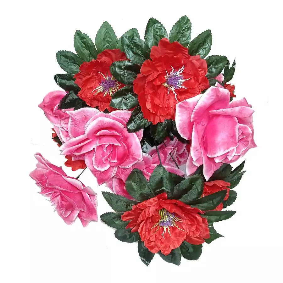 Фотография Букет пионов с розами 13 голов (2 вида 6+7) 80см 006-713+476