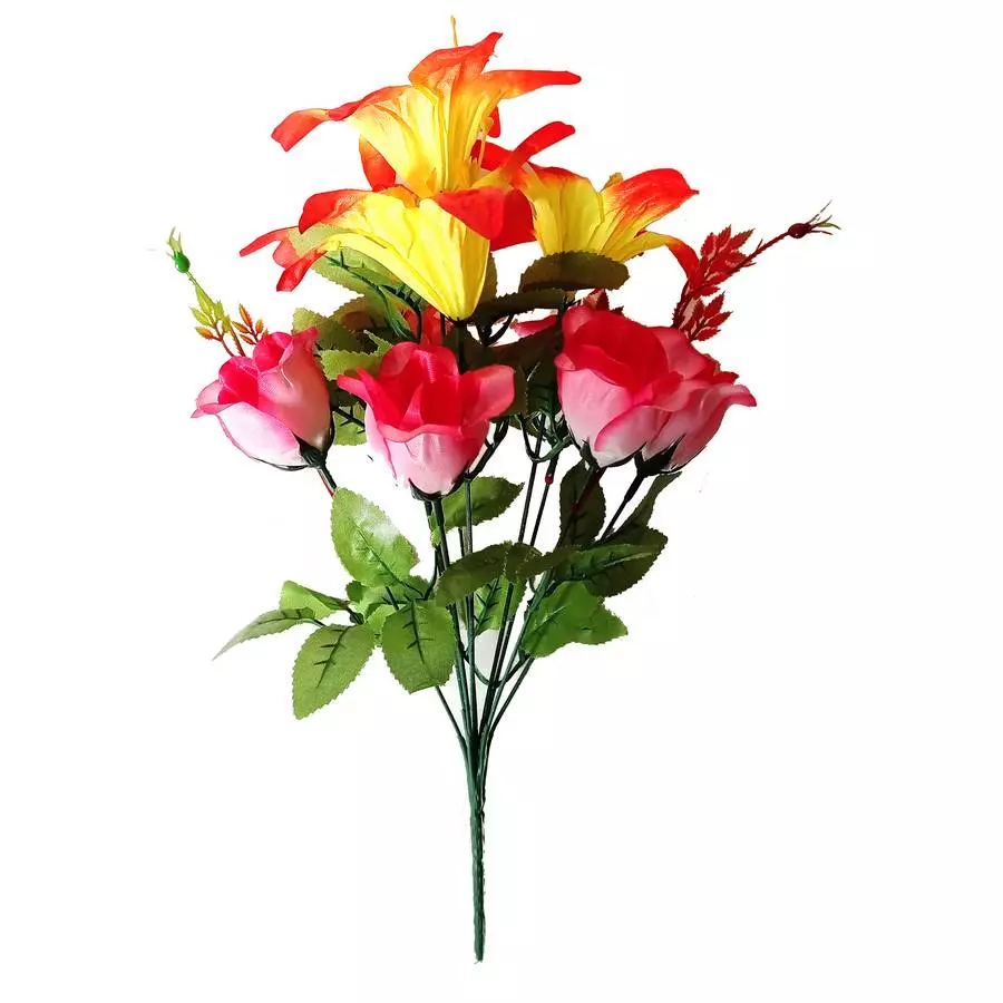 Фотография Букет лилии с розами на 10 голов (2 вида 4+6) 40см 225-511+644