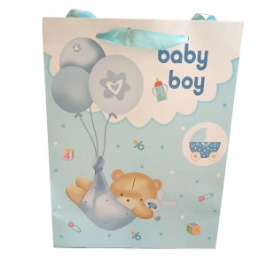 Картинка Пакет с лентой Мишка с зайцем Baby Boy на шариках