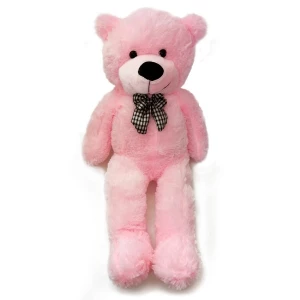 Фотка Медведь Фанти розовый с длинными ногами, бант в клетку 70см