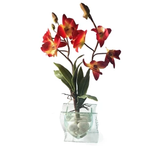 Фото Интерьерные орхидеи латексные в стеклянной вазе с камнями 2067
