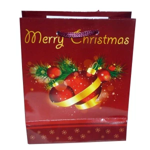 Картинка Подарочный пакет Красные шары с золотой лентой 15см D-15078