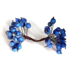 Фото Ягоды для декора в сахаре синие на проволоке d13мм 40 ягод
