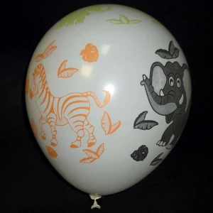 Купить в Архангельске Воздушный шар (32см) Белый с цветными животными (оптом - 100 штук)