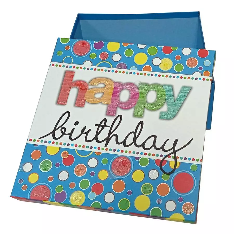 Коробка для подарка Happy Birthday голубая 28см фото 1