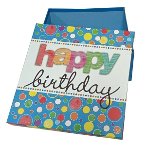 Фотография Коробка для подарка Happy Birthday голубая 28см