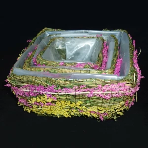 Фотография Набор из 3 плетенных корзинок с сухоцветами 20х20 16х16 11х11