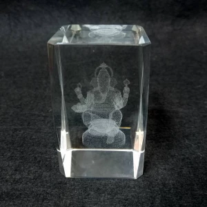 Картинка Сувенир Куб с 3D рисунком внутри Ганеша стекло 8x5см