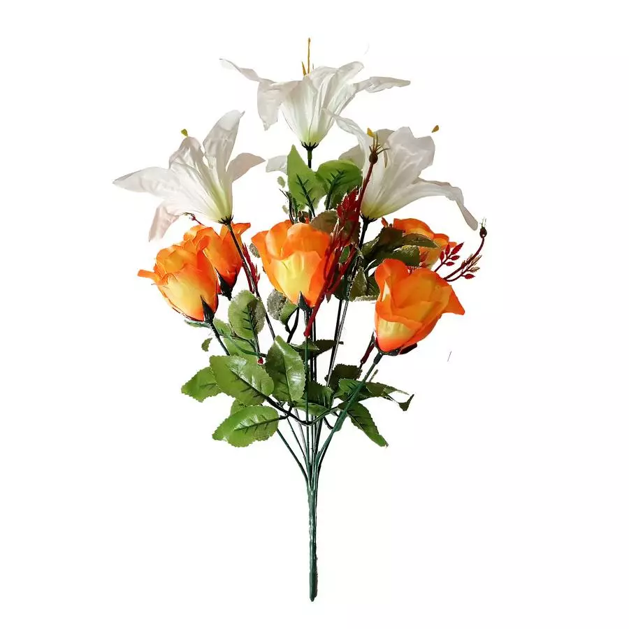Фотография Букет лилии с розами на 10 голов (2 вида 4+6) 40см 225-511+644