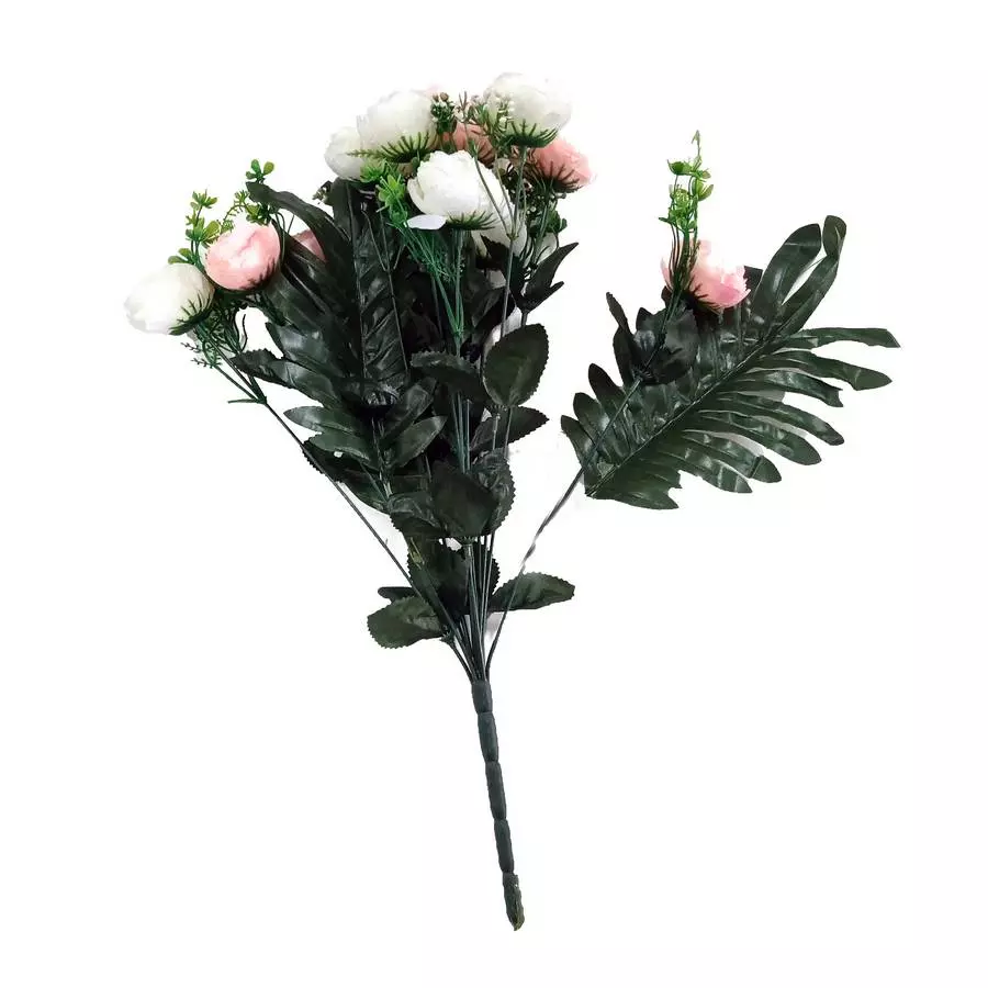 Фотография Букет с 12 пионовидными розами (с пальмами) 51см