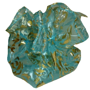 Картинка Мешочек из органзы Blue с позолотой 4163 D-25см (собранный 8см)