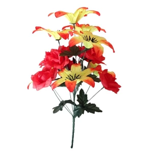 Фотография Букет лилии с розами 15 голов (2 вида 7+8) 59см 361-558+528