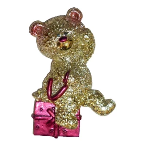 Фотка Магнит Медведь золотистый с подарком 8x5,5см