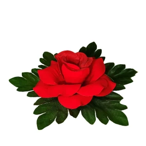 Фото Головка розы барх. 4сл с листом 16см Красная 1-2 469АБ-л63-191-173-201 1/30