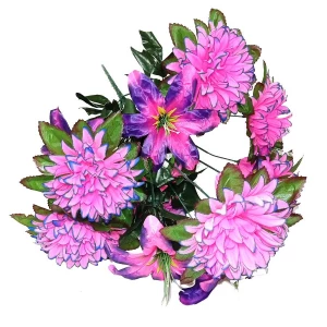 Картинка Букет лилии с хризантемами 13 голов (2 вида 6+7) 80см 496-814+759