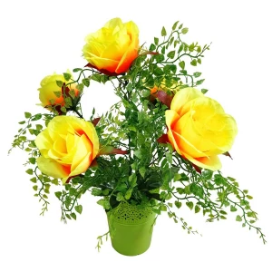 Картинка Цветы в горшке 5 роз с густой зеленью