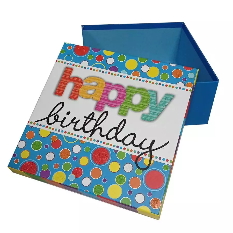 Коробка для подарка Happy Birthday голубая 21см фото 1