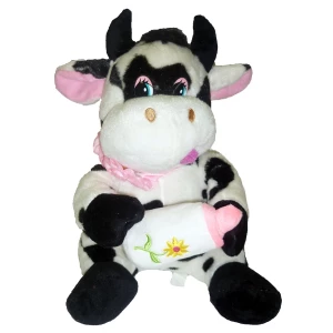 Фото Музыкальная мягкая игрушка Корова мама с бутылочкой 28см