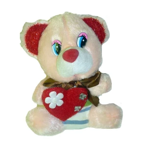 Фото Игрушка мягкая Мишка сердце с цветочком 16см