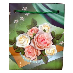 Картинка Пакет со шнурком Розы и бусины 9,5x11,7см