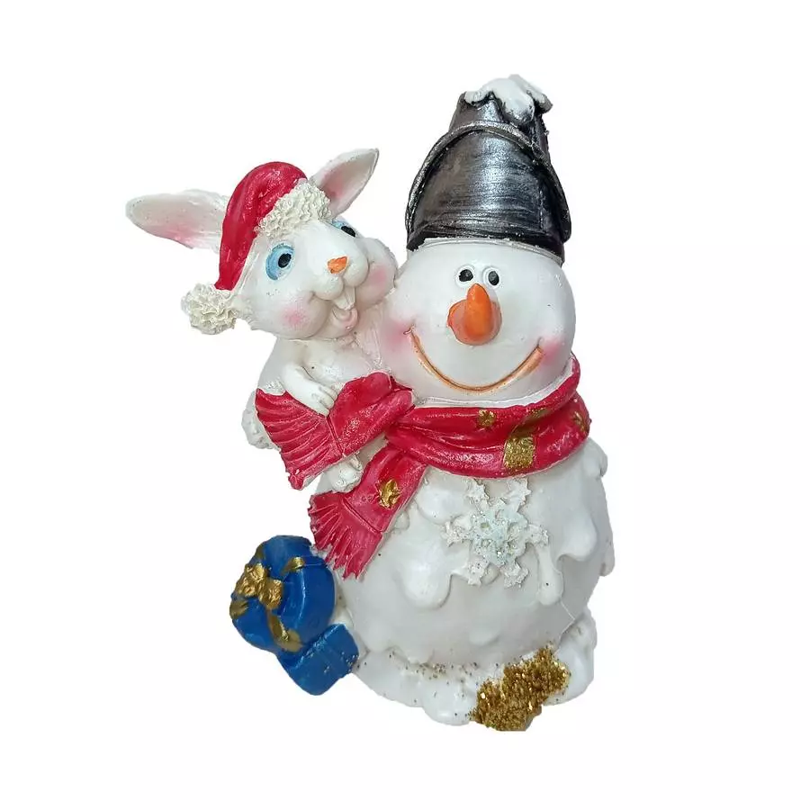 Сувенир Снеговичок с кроликом 2597 11см фото 2