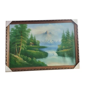 Фотография Картина в раме настенная Водопад, домик, гора 97x67см