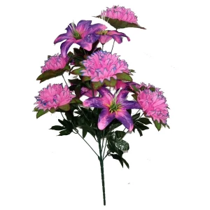 Купить Букет лилии с хризантемами 13 голов (2 вида 6+7) 80см 496-814+759