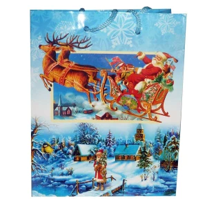 Фотография Подарочный пакет Дед мороз на Оленях 15см D-13816