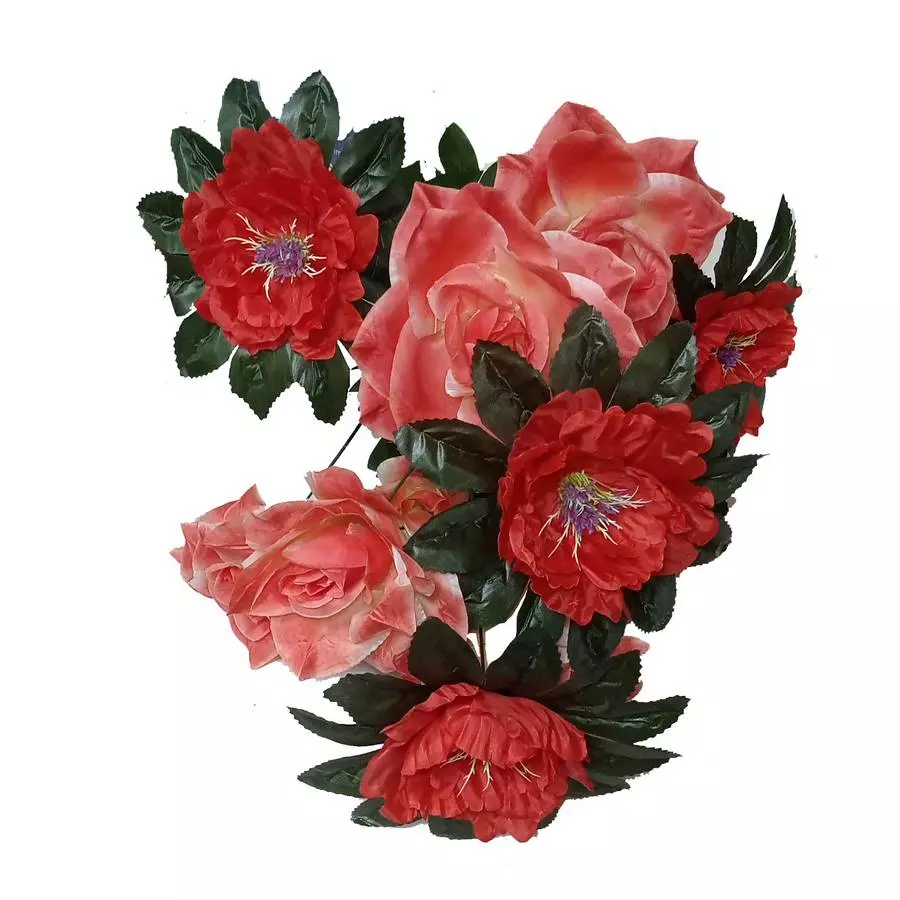 Фотография Букет пионов с розами 13 голов (2 вида 6+7) 80см 006-713+476