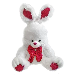 Фото Мягкая игр. заяц белый с красным бантом с камнем 80см