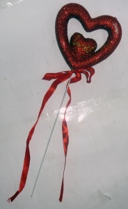 Фото Сердце с лентой на палочке красное 8x25см