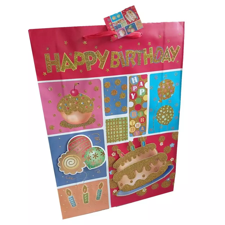 Пакет Happy Birthday Торт, шары с позолотой 44см фото 3