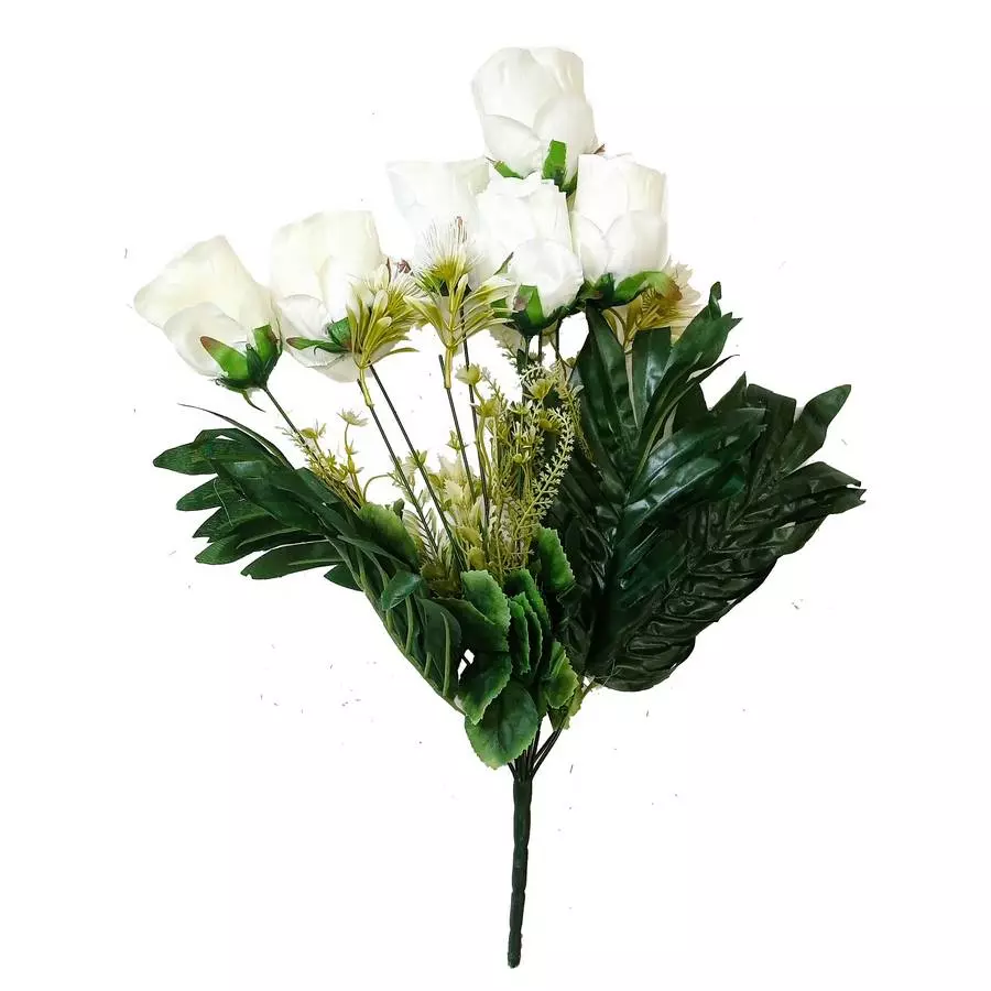 Фотография Букет с 7 розами и 3 затычками и 3 пальмами 53см
