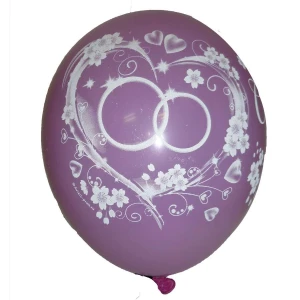Купить в Норильске Воздушный шар (32см) Совет да любовь - кольца в сердце или голуби (оптом 100 штук)