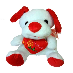 Фото Мягкая игрушка Собака с сердцем белая с красным 15х22см