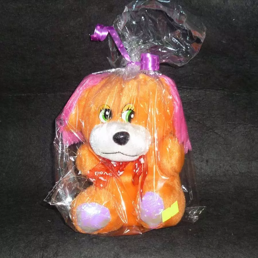 Мягкая игрушка Собака оранжевая с розовыми ушами 10х15см купить в 55опторг  (АВ30341) по цене 135 руб.