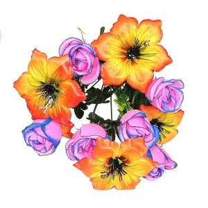 Фото Букет клематисы с розами 12 голов (2 вида 5+7) 48см 424-708(710)+732