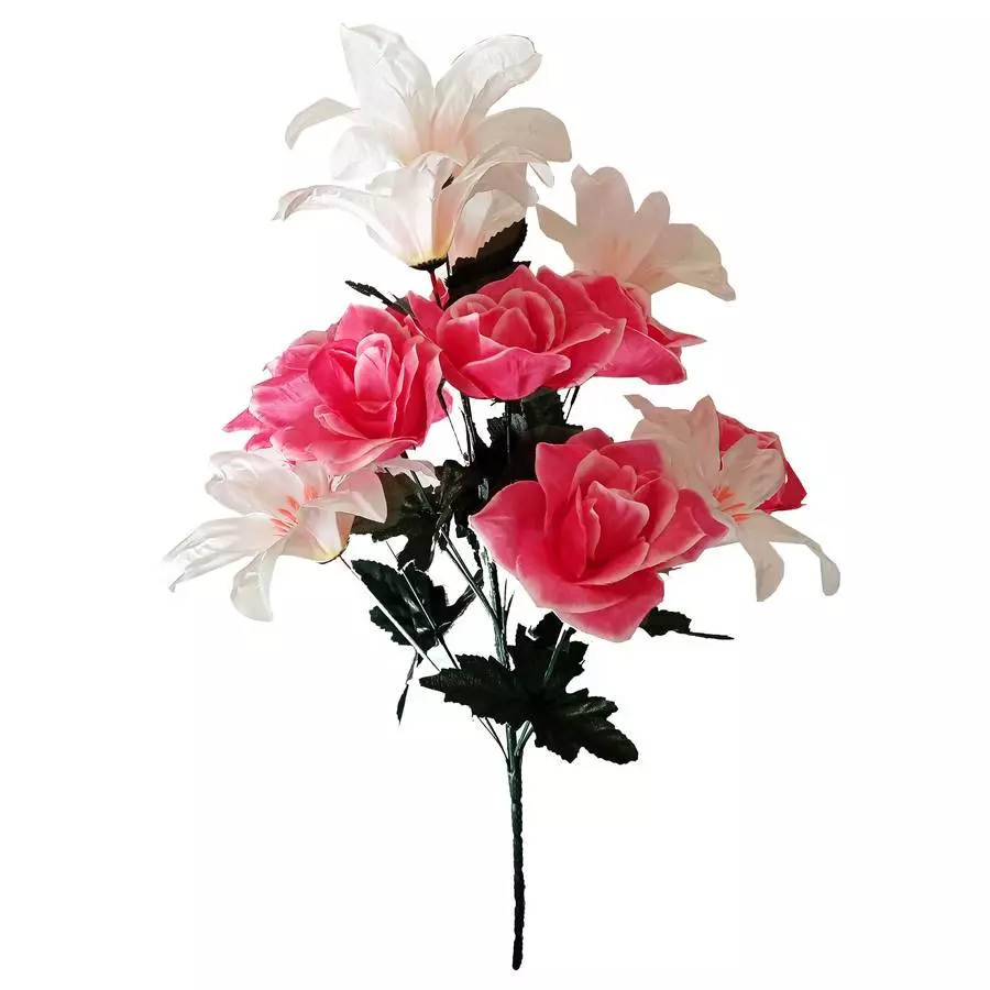 Фотография Букет лилии с розами 15 голов (2 вида 7+8) 59см 361-558+528
