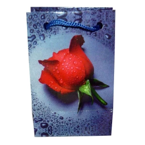 Картинка Пакетик для подарка Красная роза с росой 6x9,5см K-06205