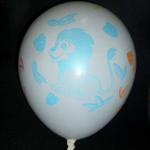 Картинка Воздушный шар (32см) Белый с цветными животными (оптом - 100 штук)
