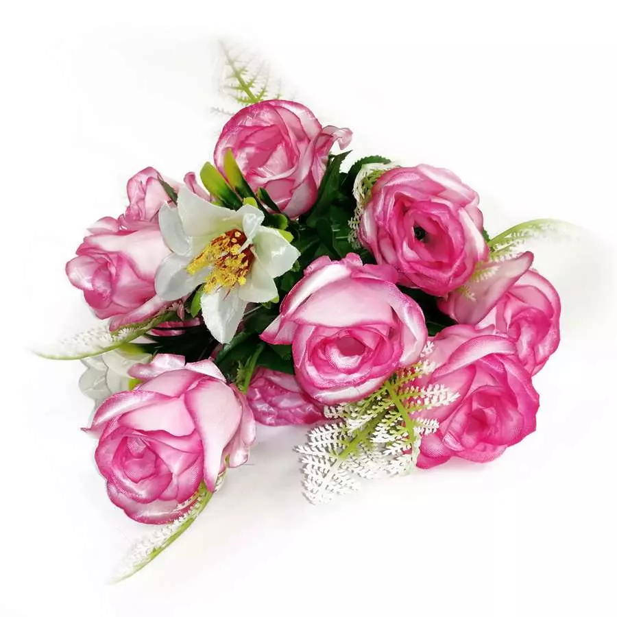 Фотография Букет 10 роз и 2 лилии 44см