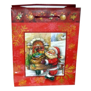 Фотка Подарочный пакет Дед с мешков подарков 15см D-15085
